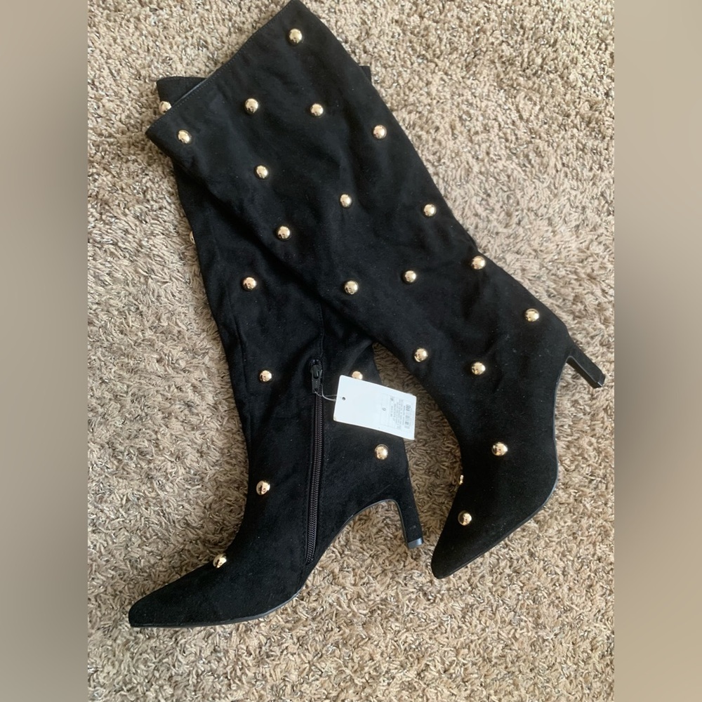 Black Mid-Calf Boot with Silver studs